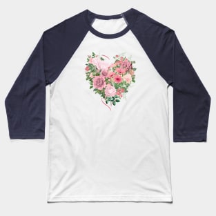 Pink Floral Heart Baseball T-Shirt